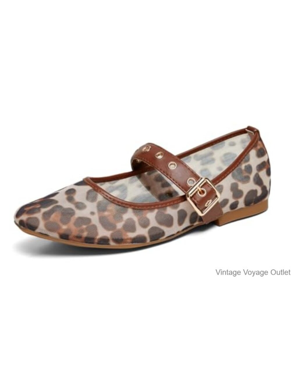 Mary Jane Flats Women Square Toe Ballet Shoes Leopard Comfortable Buckle